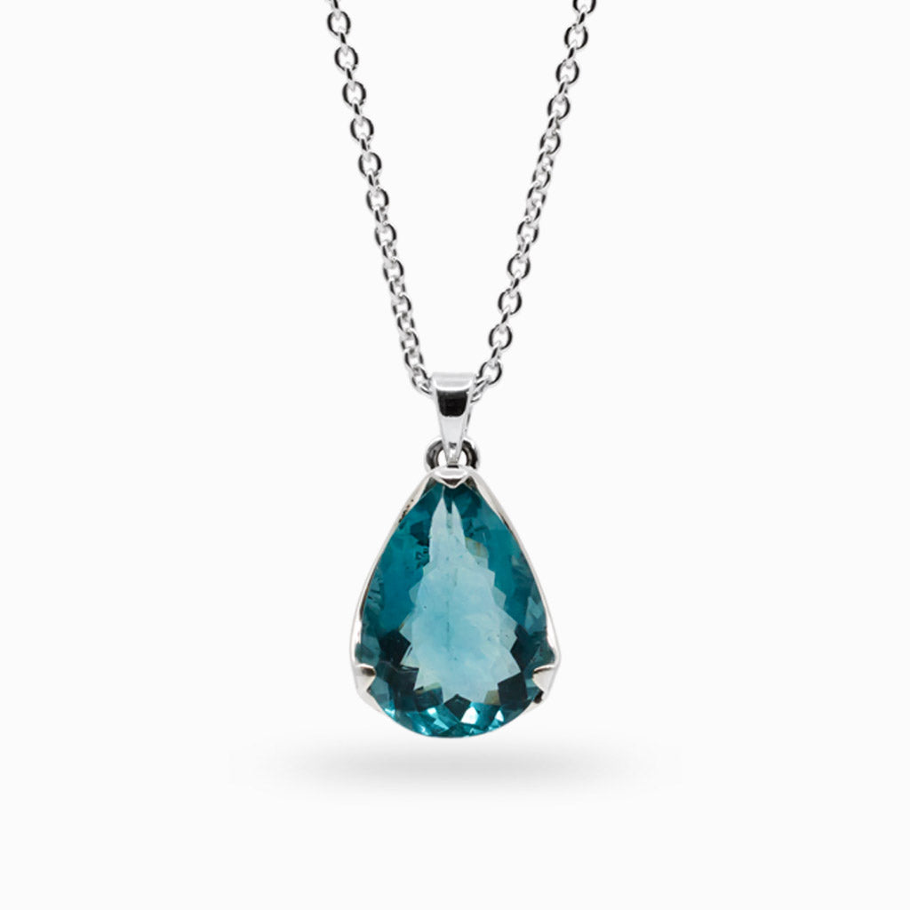 Blue-green Teardrop Faceted Fluorite Necklace