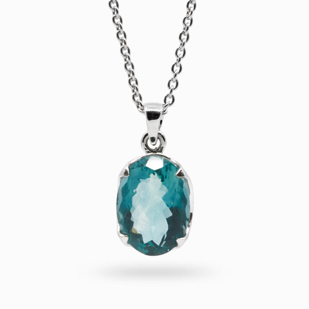 Faceted Oval Blue Fluorite Necklace