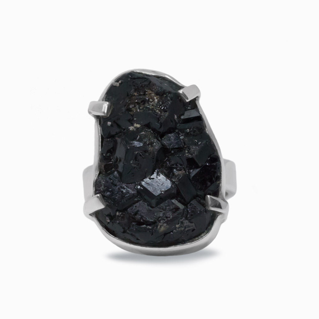 Raw Black Garnet ring