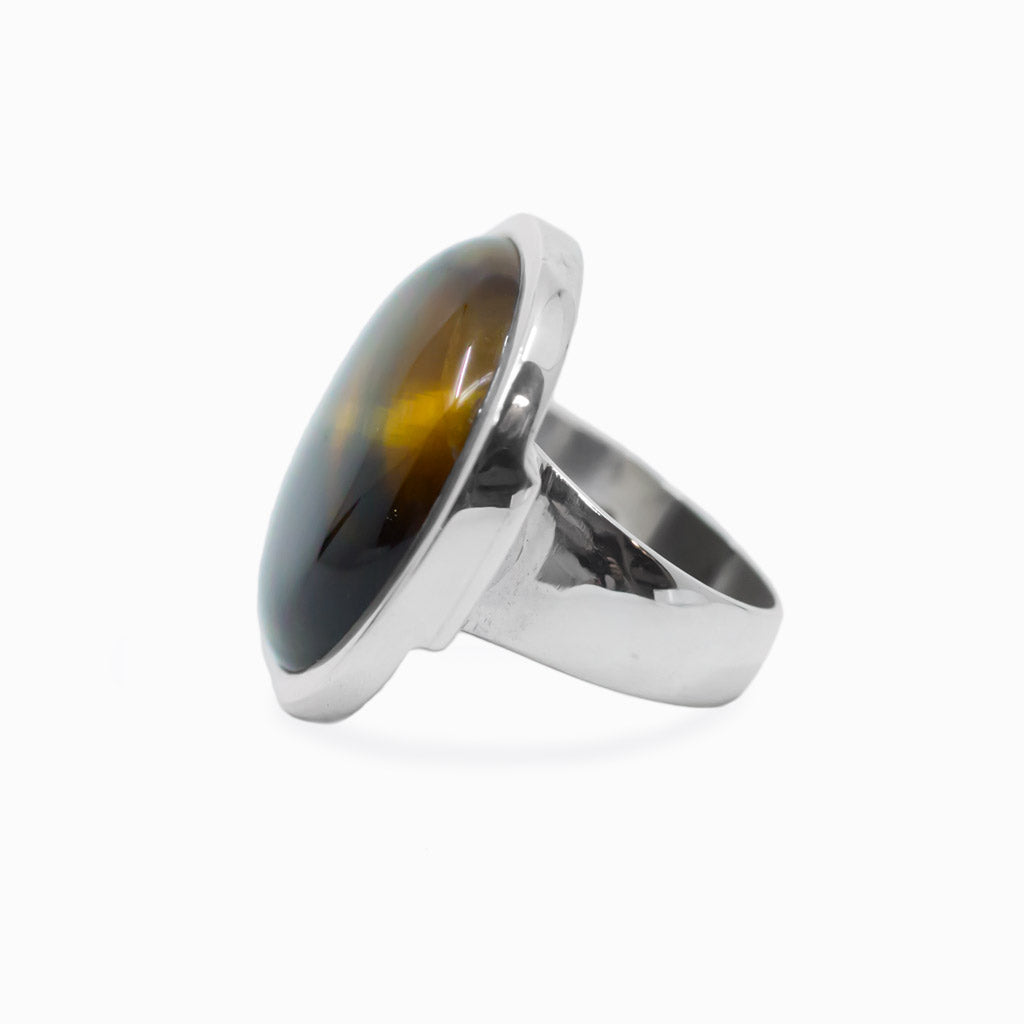 Round Cabochon hawks eye ring