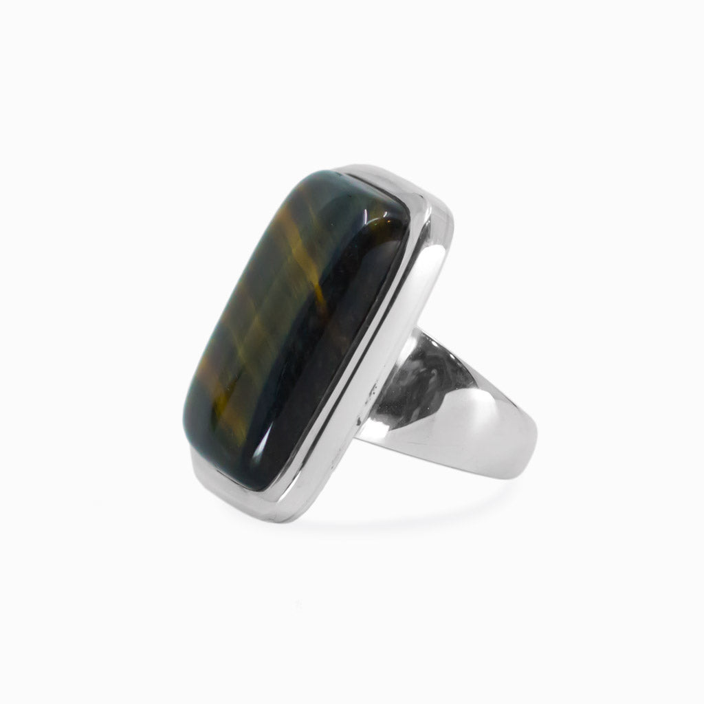 Cabochon rectangle Hawks Eye ring