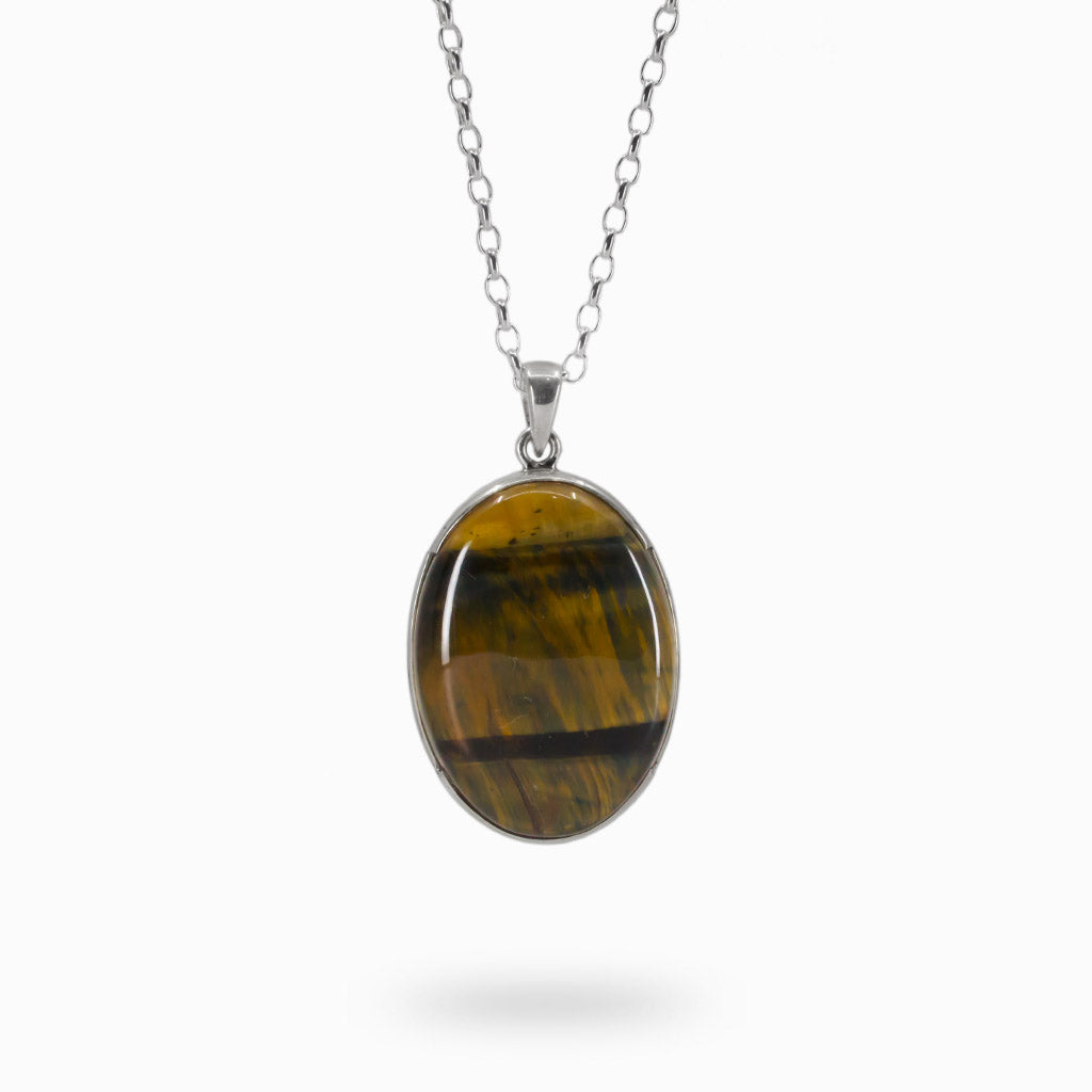 Oval Cabochon Hawks Eye Necklace