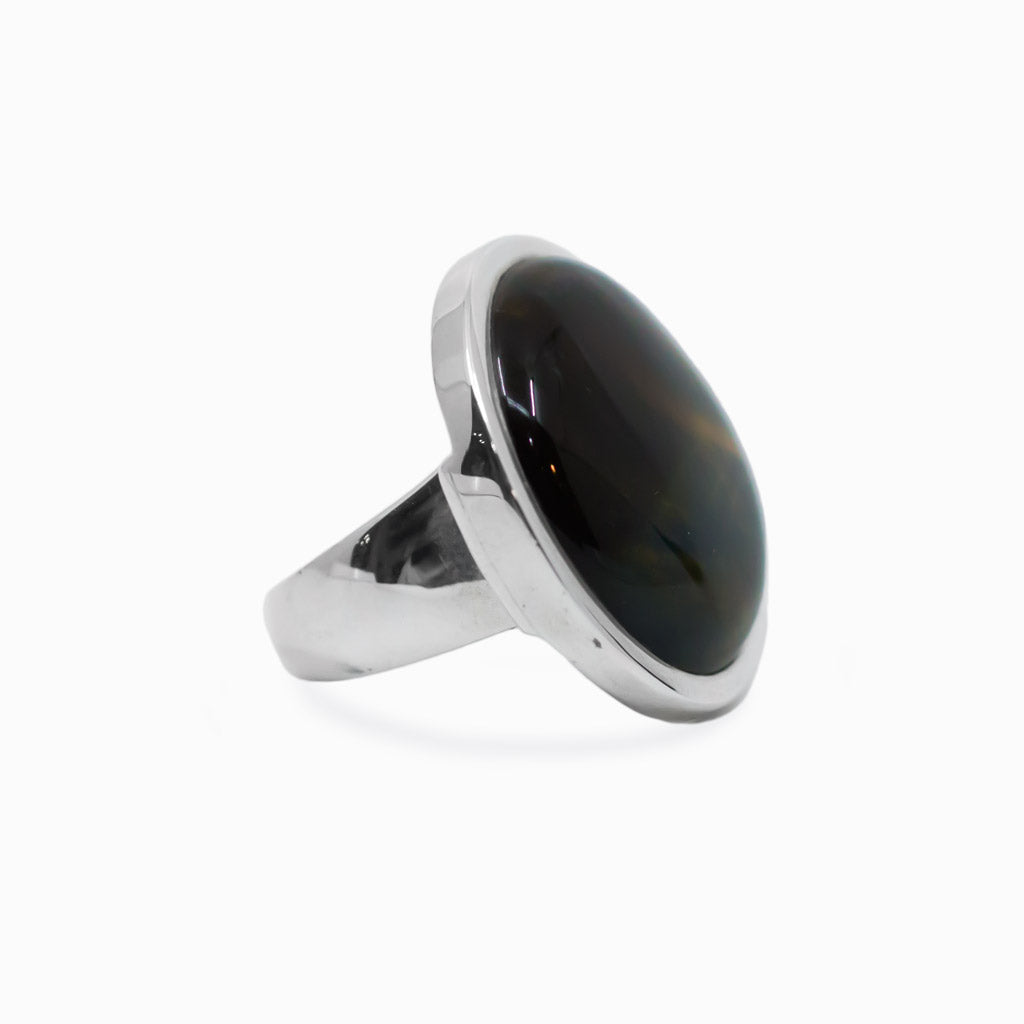 Round Cabochon hawks eye ring