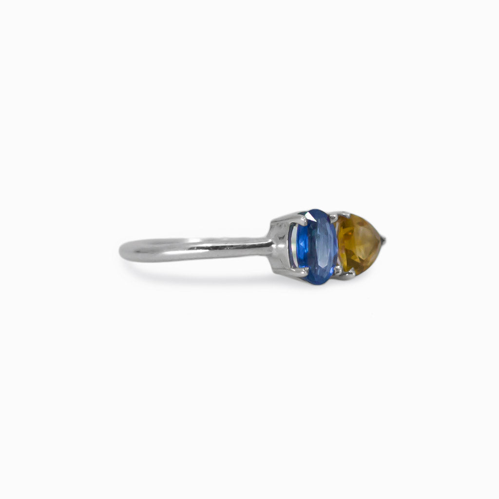 blue and yellow faceted Citrine and Kyanite ring