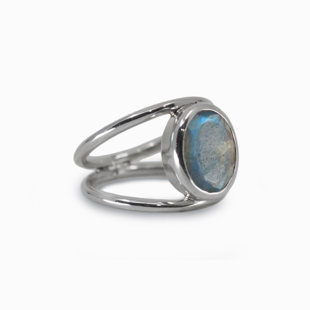 Faceted Oval Labradorite ring