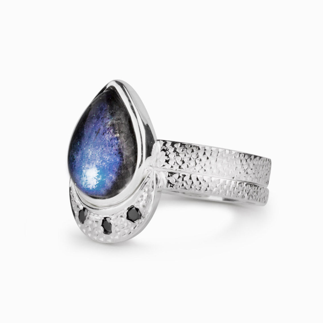 Labradorite & Black Diamond Ring