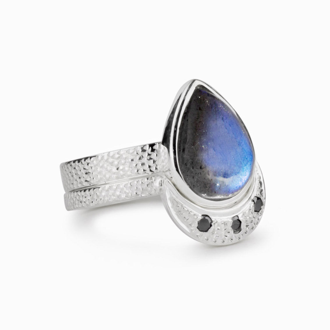 Labradorite & Black Diamond Ring