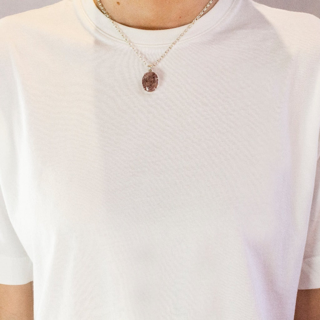 Model Wearing Oval Faceted Lepidocrocite Necklace