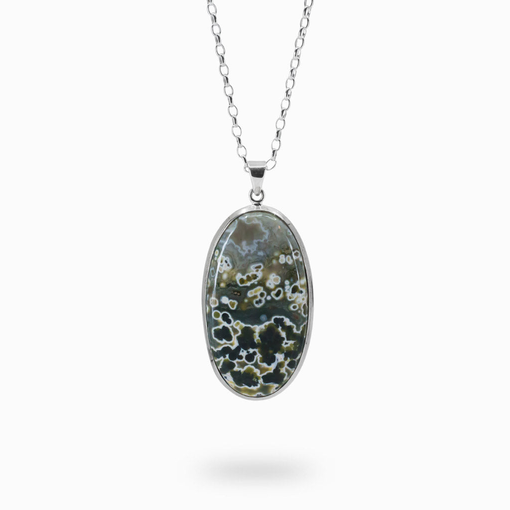 Oval Spotted Ocean Spray Agate Cabochon Necklace Made In Earth
