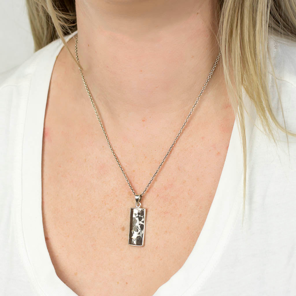 Pallasite Meteorite Necklace on Model