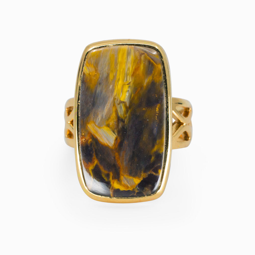 Yellow Grey Black Swirl Pietersite Ring Made in Earth