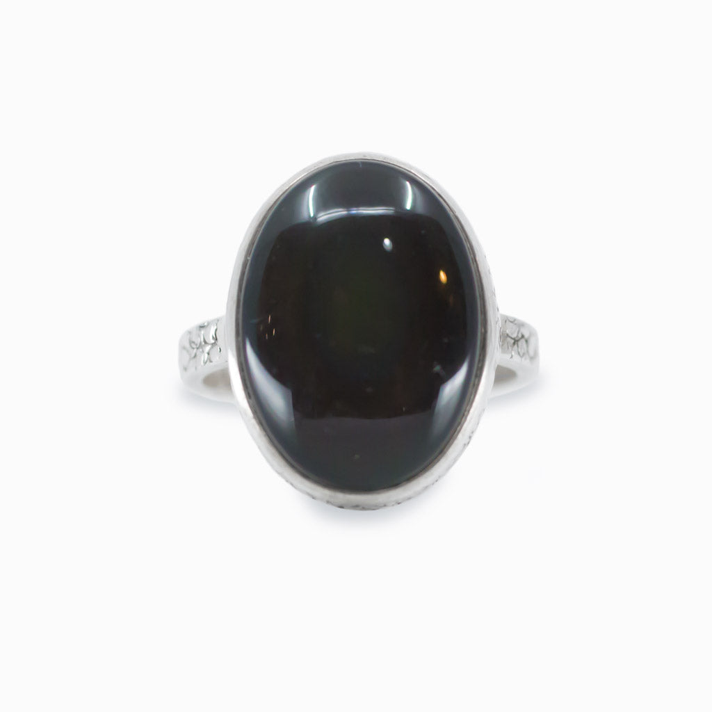 Cabochon Rainbow Obsidian ring