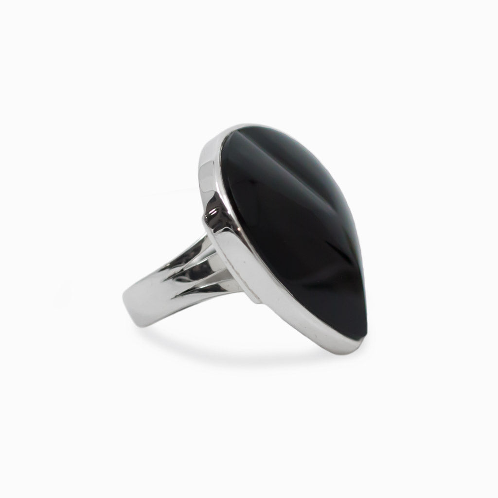 Cabochon Heart Rainbow Obsidian ring