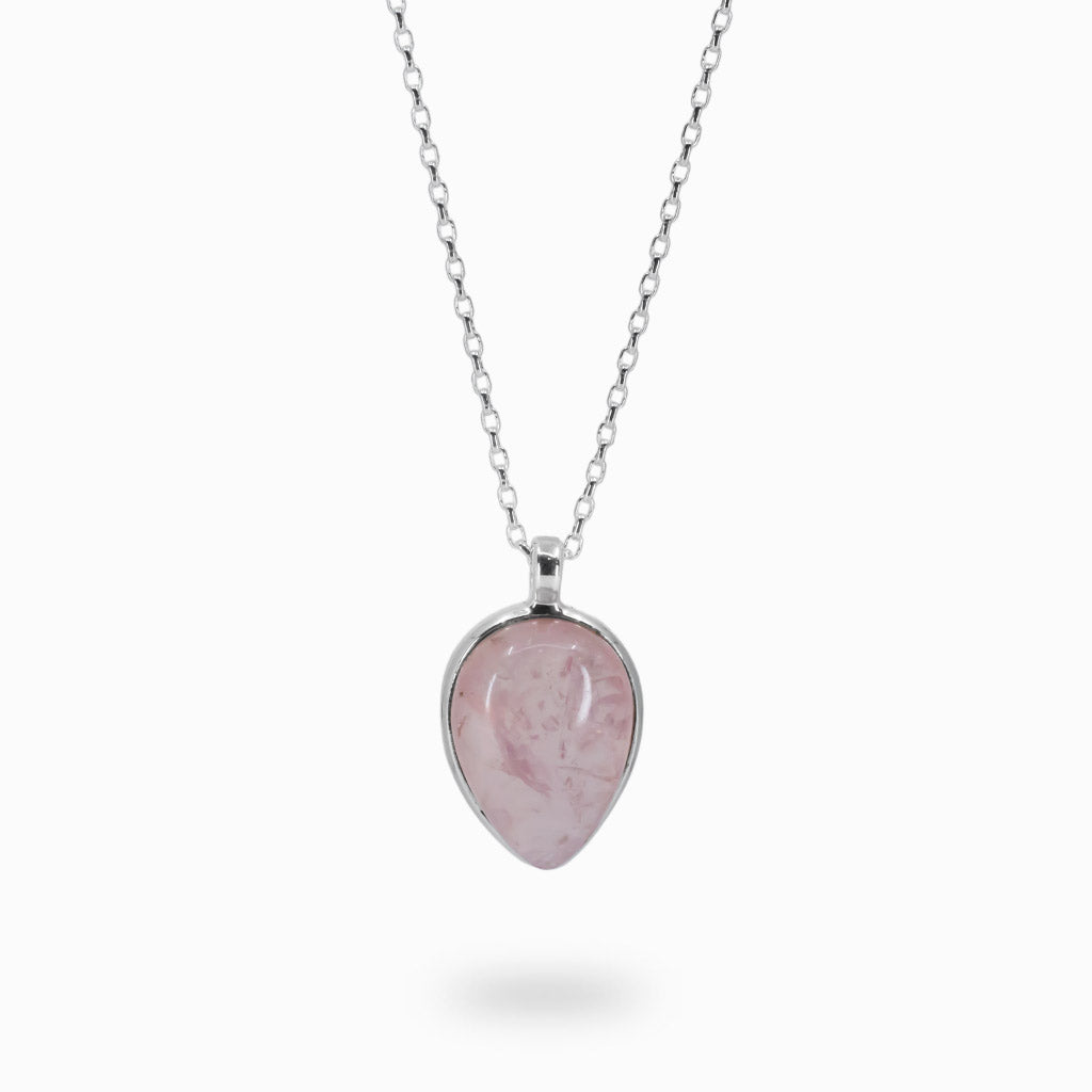 Inverted Cabochon Teardrop Rose Quartz Necklace Made In Earth