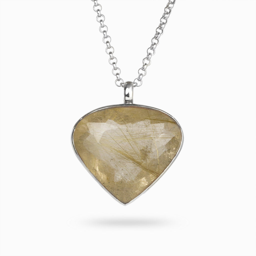 Rounded tear faceted Rutilated Quartz cabochon Necklace