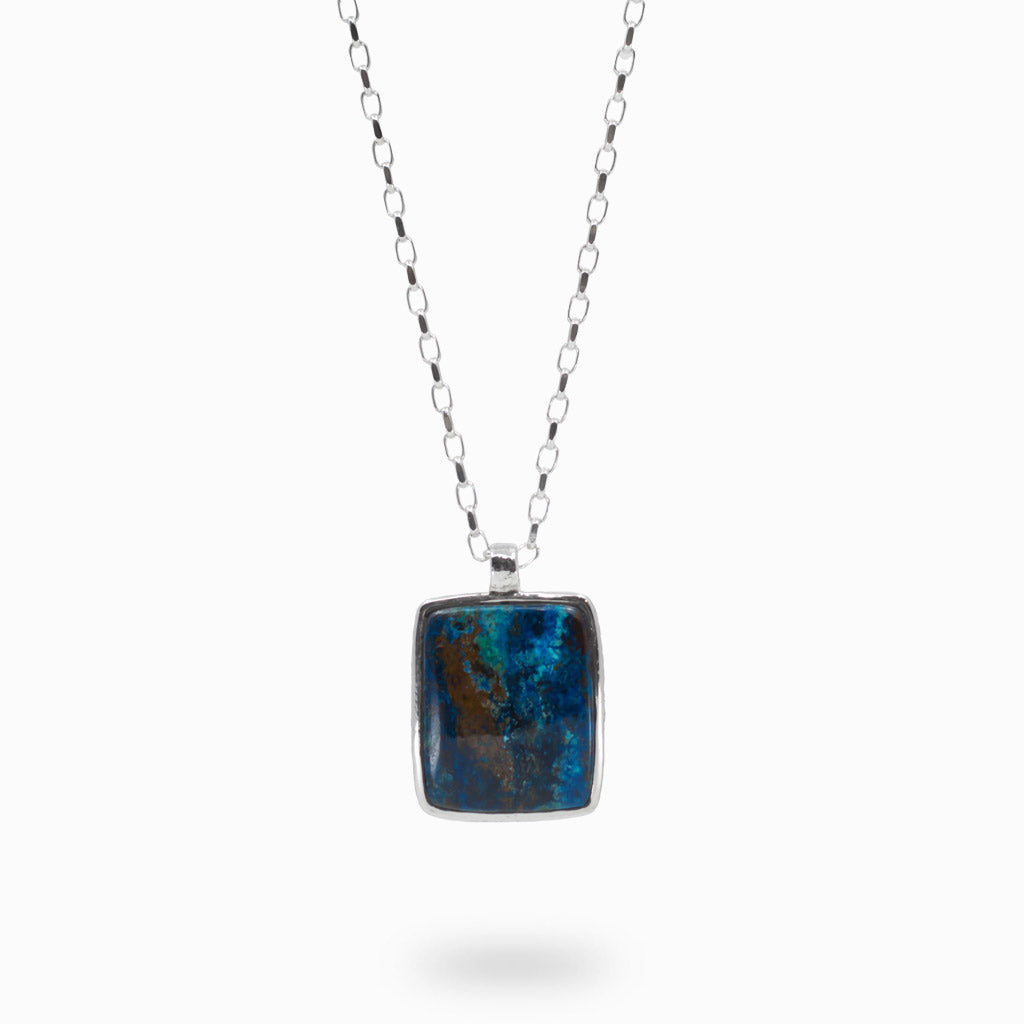 Cabochon square shattuckite necklace