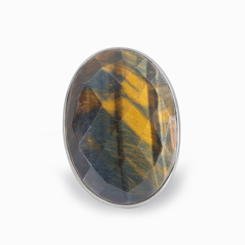Made in Earth's Golden Hawks Eye  in Sterling Silver Faceted Ring