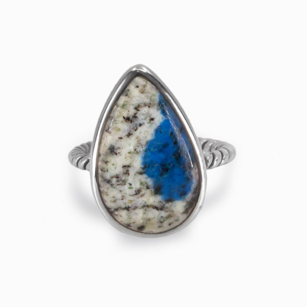 Cabochon Teardrop K2 Jasper Ring  Sterling Silver Rope Band Made In Earth