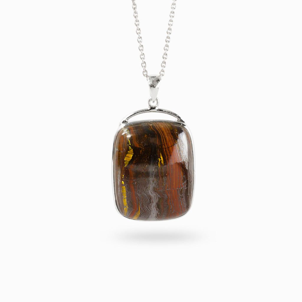 red and brown Cabochon Rectangle Tiger Iron Necklace