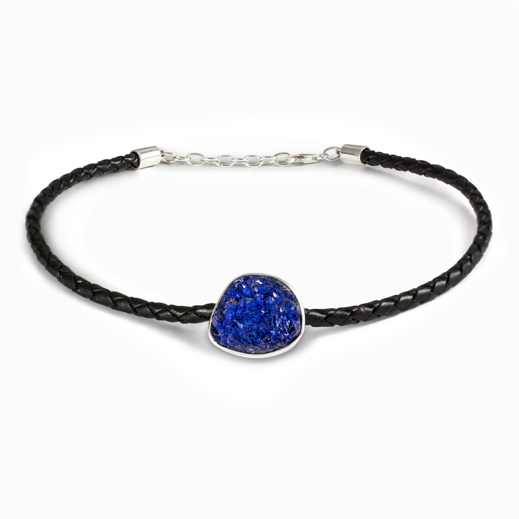 Blue raw Azurite Braided Leather Necklace