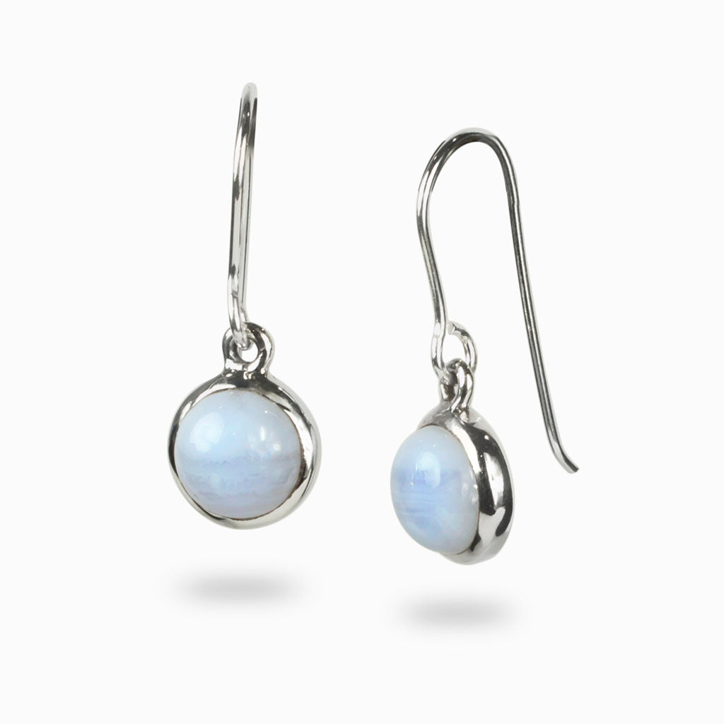 Round Cab Blue Lace Agate Drop Earrings
