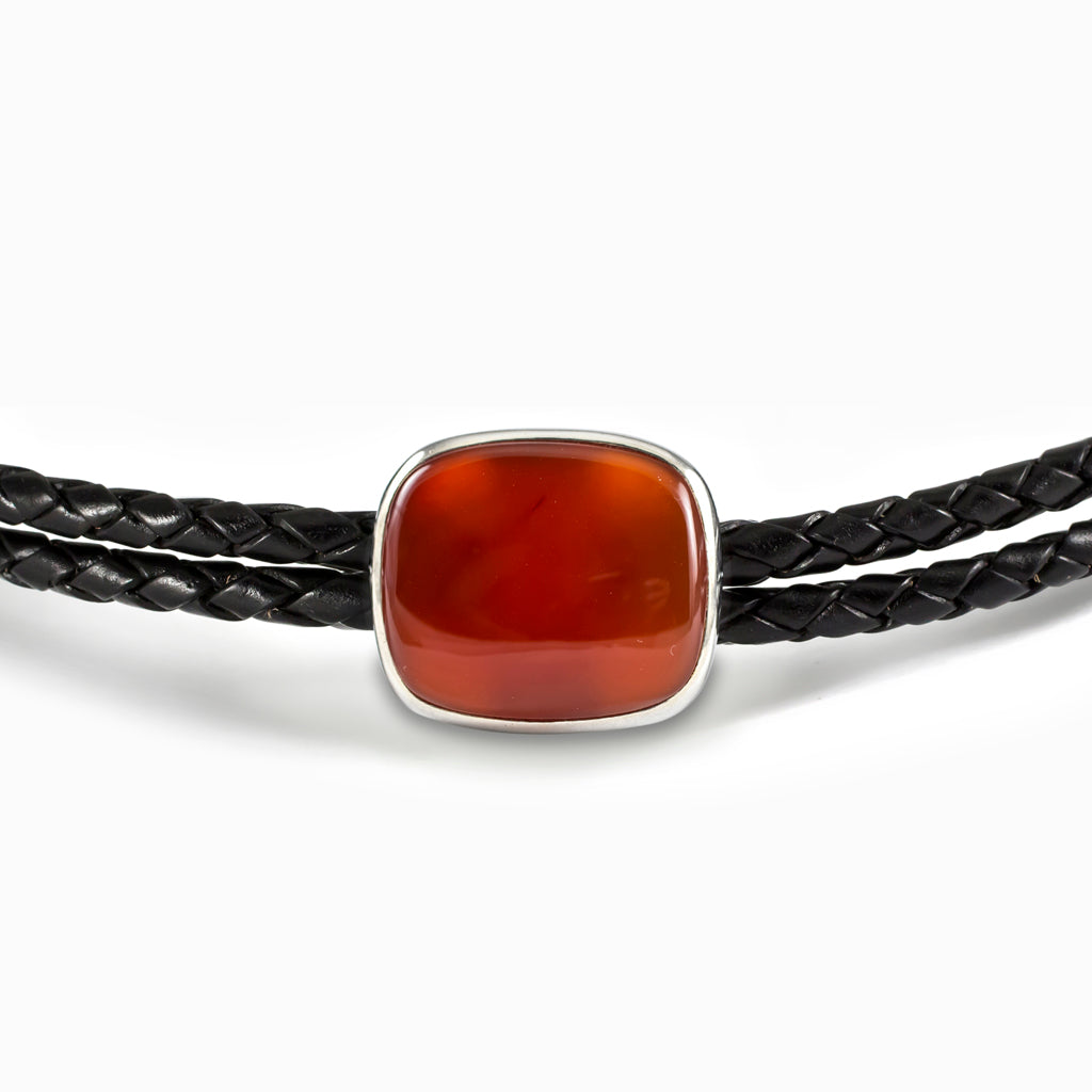 Carnelian cabochon Braided Leather Choker Necklace