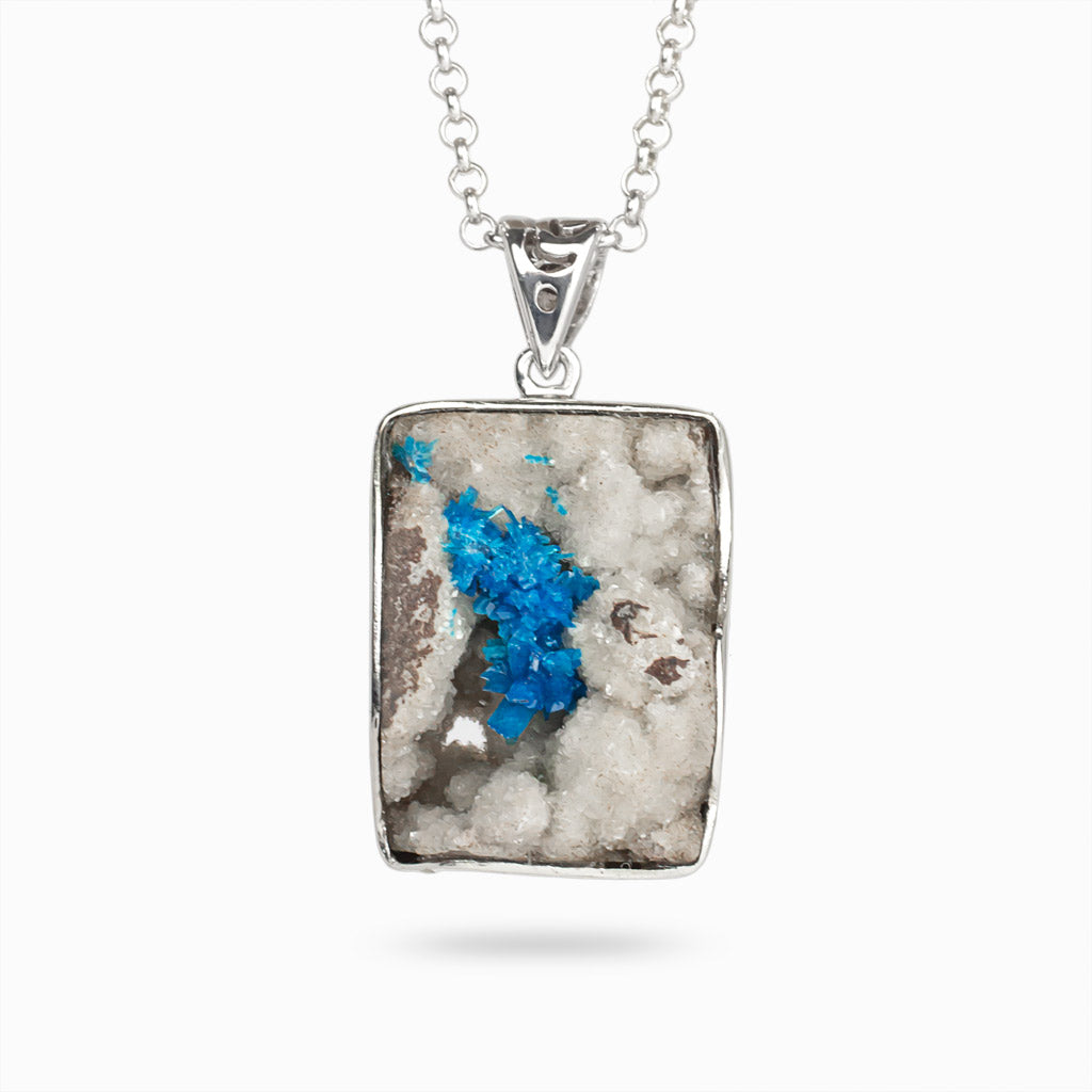 RAW RECTANGLE BLUE WHITE STERLING SILVER CAVANSITE NECKLACE