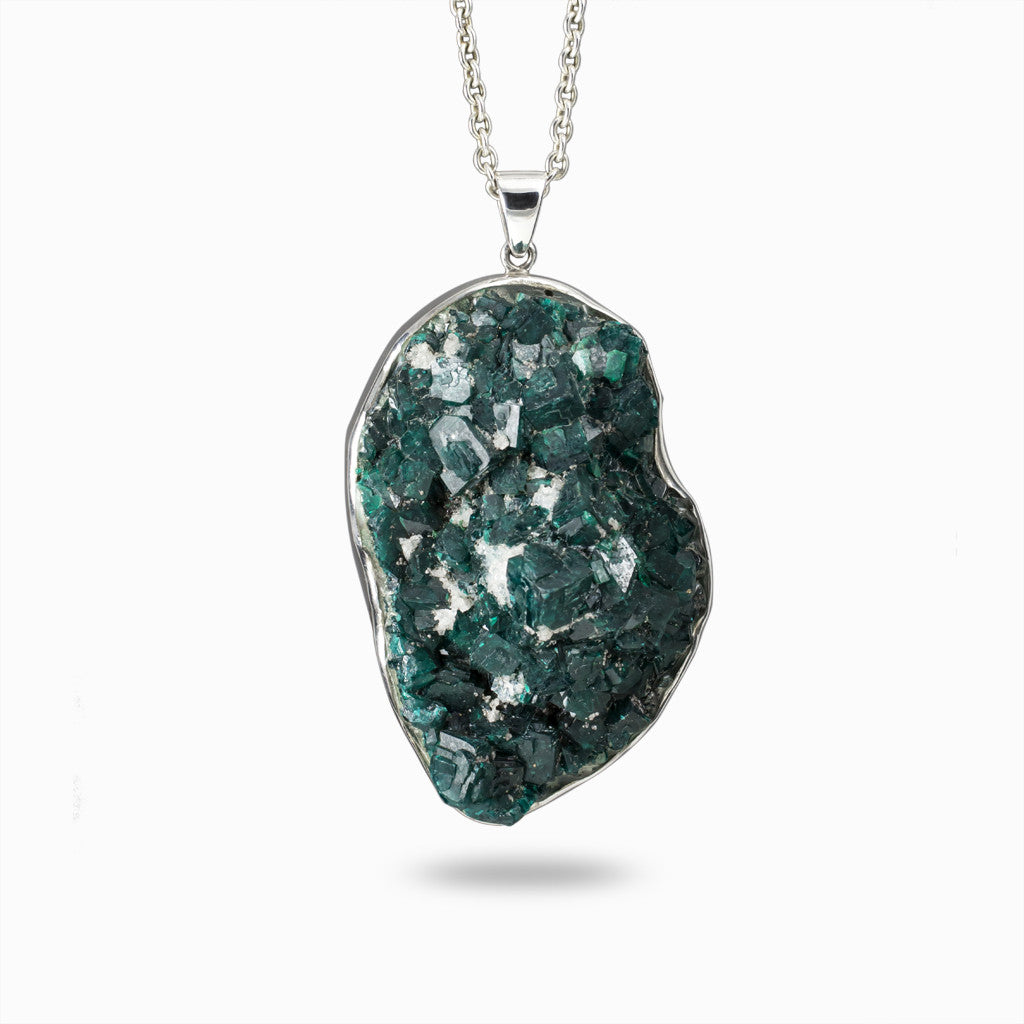 sterling silver Blue raw Organic Dioptase Necklace