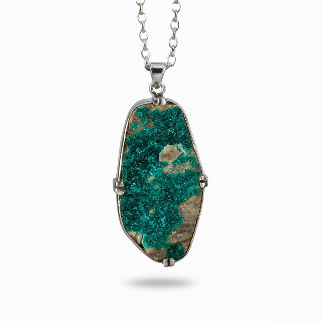 sterling silver Blue raw Organic Dioptase Necklace