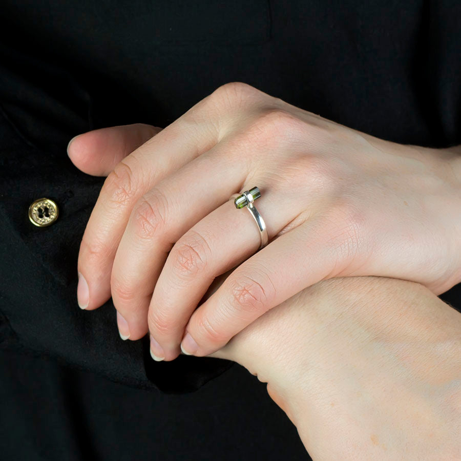 Green Tourmaline Ring on Model