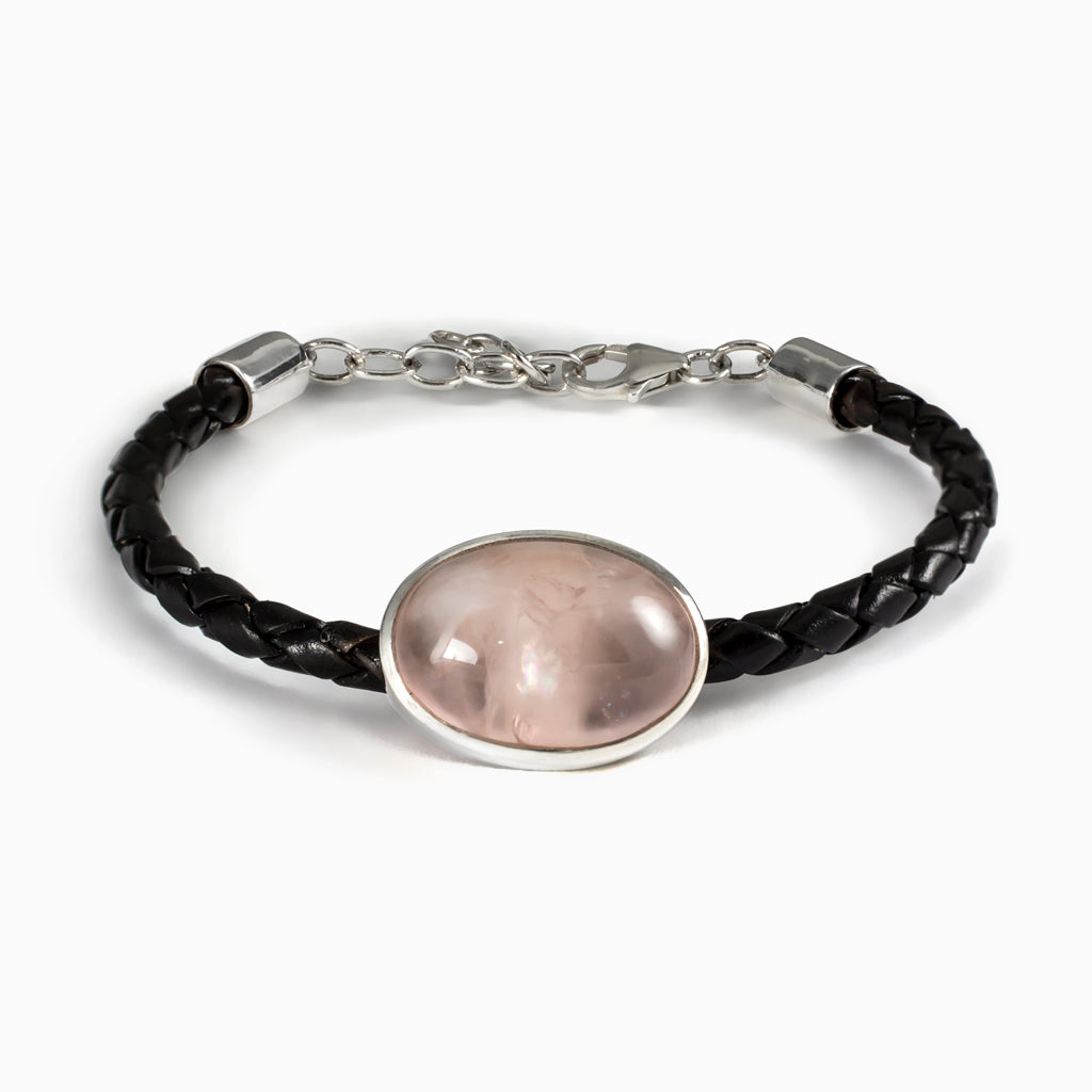 Rose Quartz Braided Leather Bracelet Made In earth