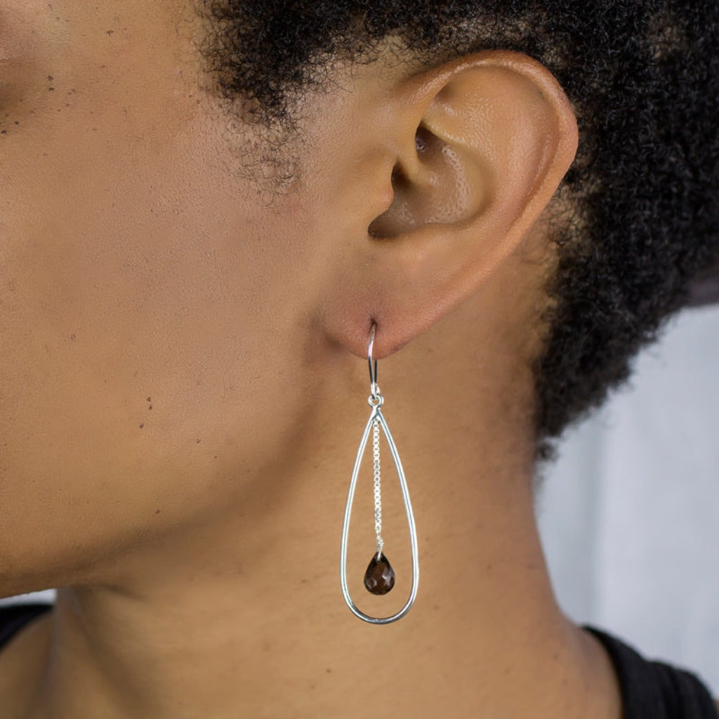 Smokey Quartz Drop Earrings on Model