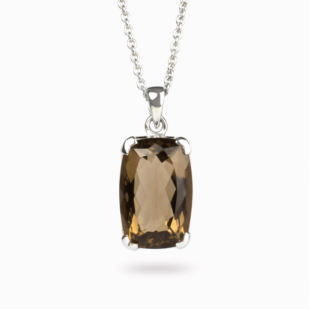 Rectangle faceted Smokey Quartz Necklace 