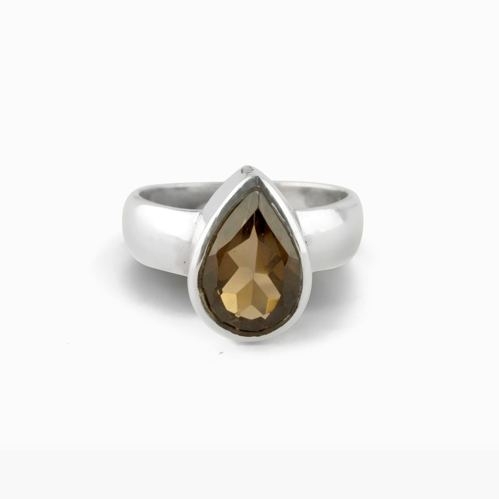 Brown Smokey Quartz Teardrop Ring Made in Earth