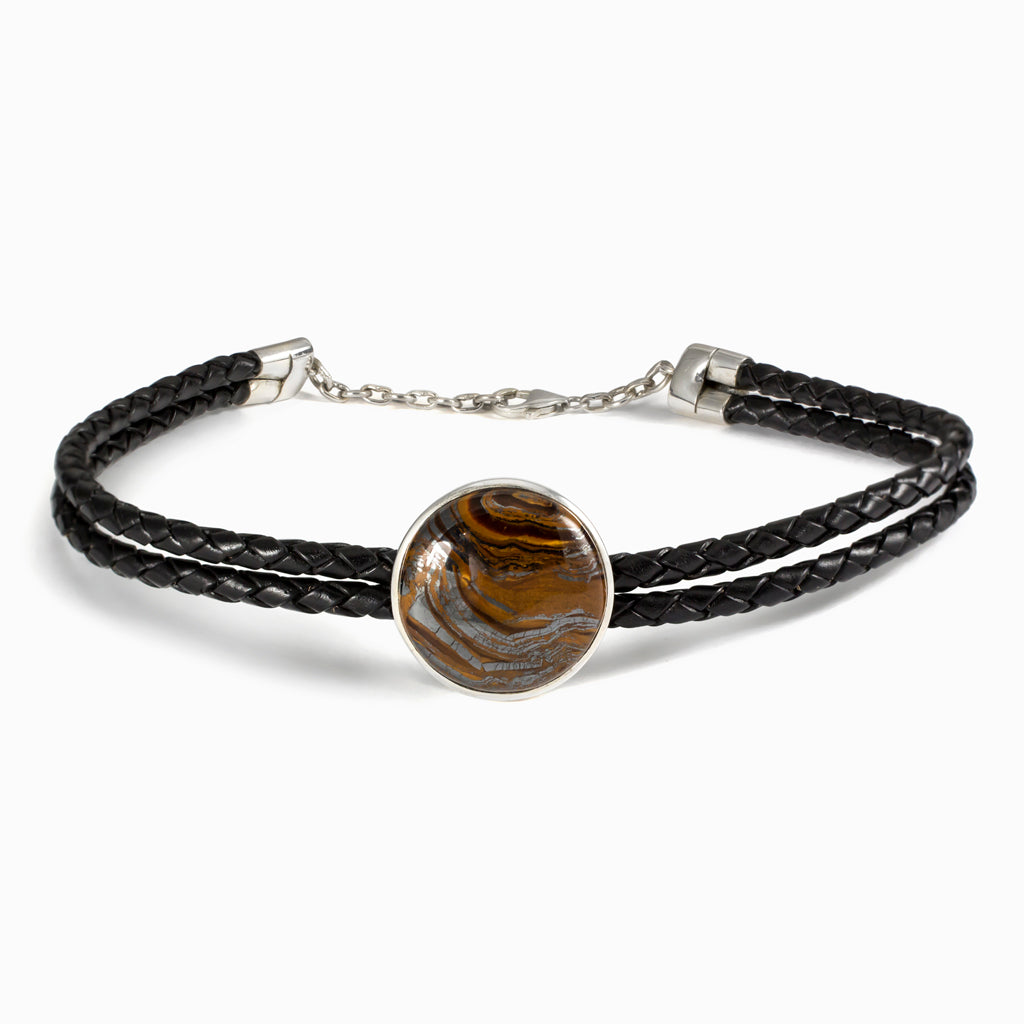 Tiger Iron Braided Leather Choker Necklace 